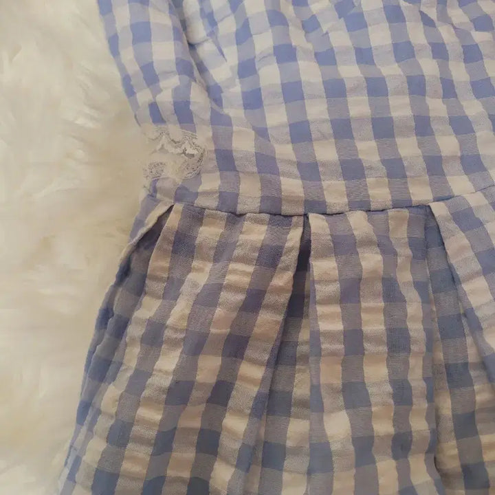 [BUNJANG] Blue Gingham Check Flare Midi Dress / 블루 깅엄체크 플레어 원피스 수입