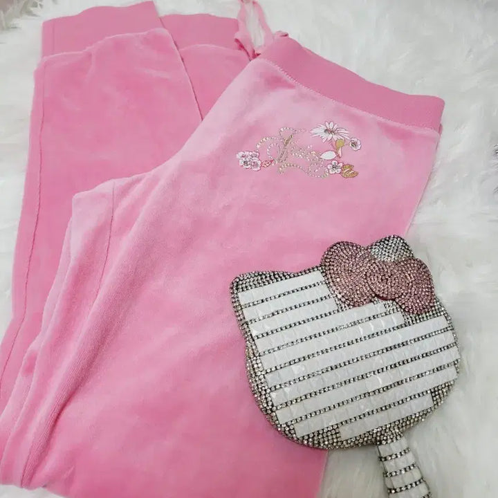 [BUNJANG] Juicy Couture Pink Velvet Training Pants / 쥬시꾸뛰르 핑크 벨벳 트레이닝 바지