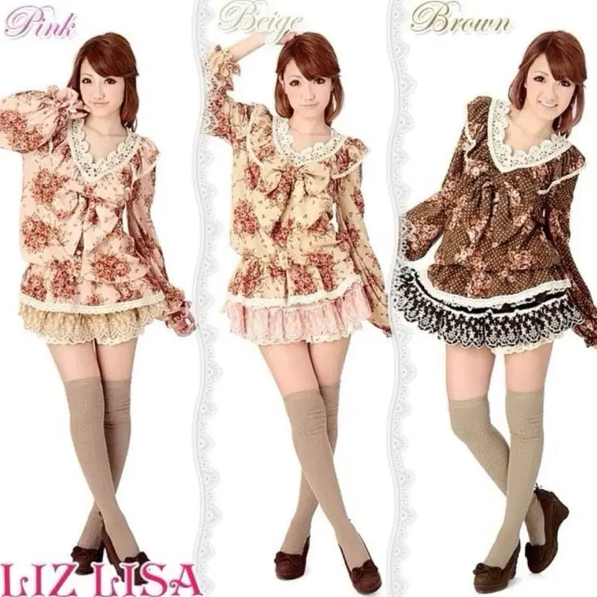 [BUNJANG] Liz Lisa Floral Dot Big Ribbon Blouse / 리즈리사 플로럴 도트 땡땡이 빅리본 블라우스 라떼 히메 갸루