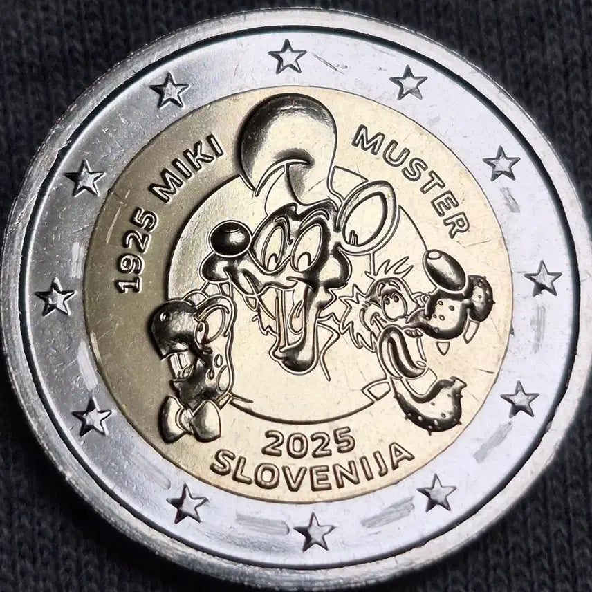 [BUNJANG] Slovenia Mickey Mouse 2 Euro Coin Ruby Proof / 슬로베니아 2유로 동전 미키마우스 1925-2025. 루비빛 프루프