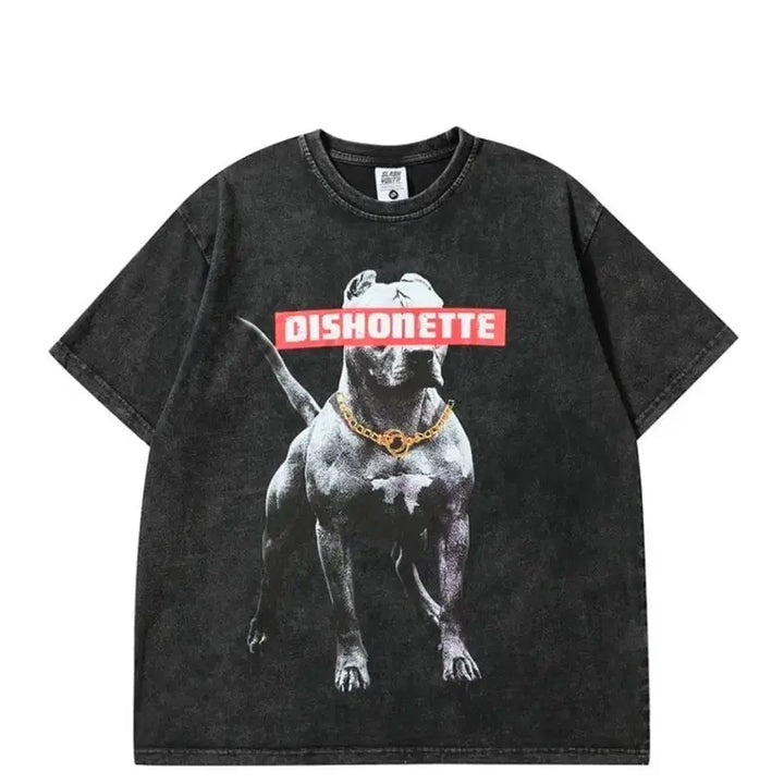 [SOLD OUT] DISHONETTE 워싱 블랙 반팔 티셔츠