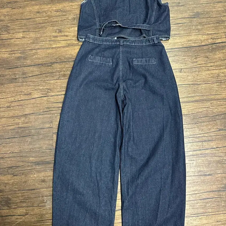 [BUNJANG] Denim Wide Pants &amp; Vest Set - New / 데님 와이드 팬츠 + 베스트 셋업  새거  바지30사이즈