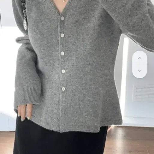 [BUNJANG] V-Neck Holgarment Flare Cardigan / 브이넥 홀가먼트 플레어 가디건 그레이/핑크 새상품