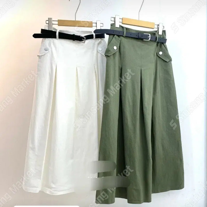 [BUNJANG] Pleated Long Skirt Set / 벨트 세트 플리츠 롱 스커트(새상품)
