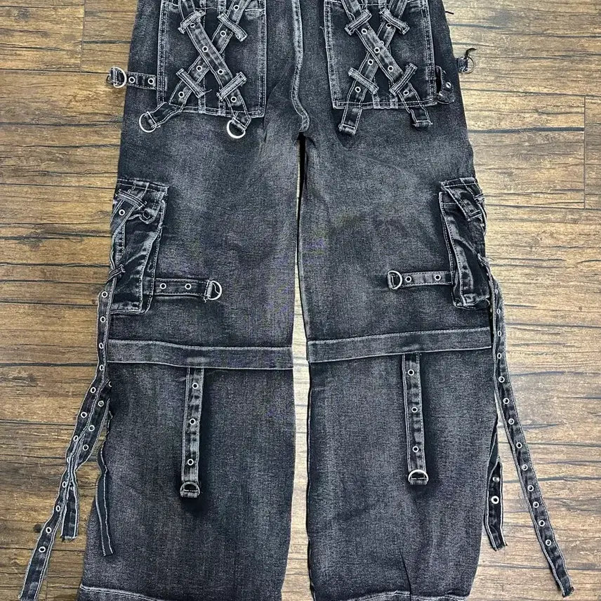 [BUNJANG] Black Washed Denim Cargo Pants (Size 30) / 블랙 워싱 데님 카고 바지 30사이즈