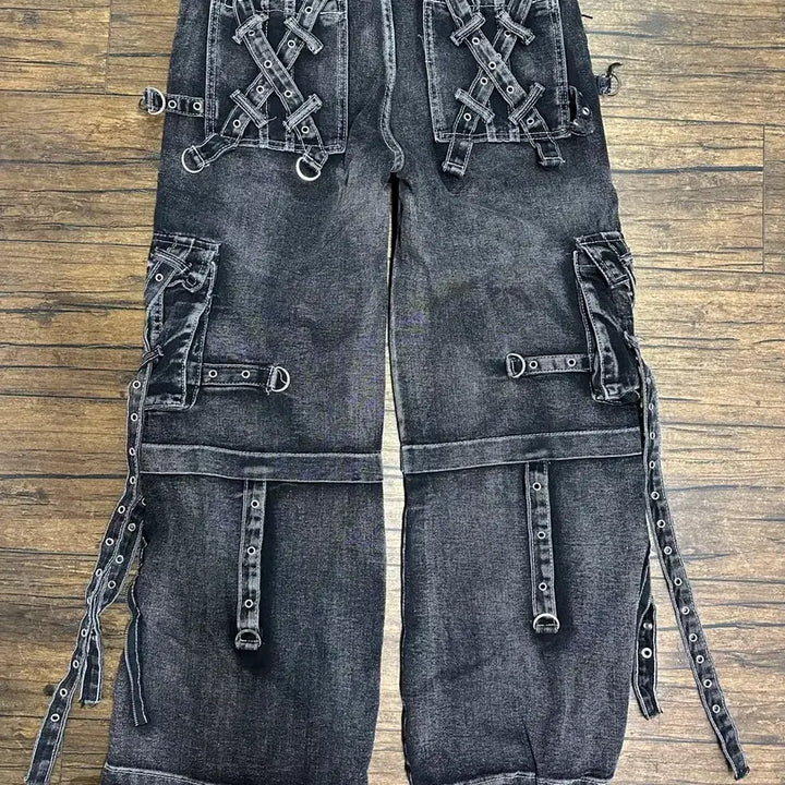 [BUNJANG] Black Washed Denim Cargo Pants (Size 30) / 블랙 워싱 데님 카고 바지 30사이즈