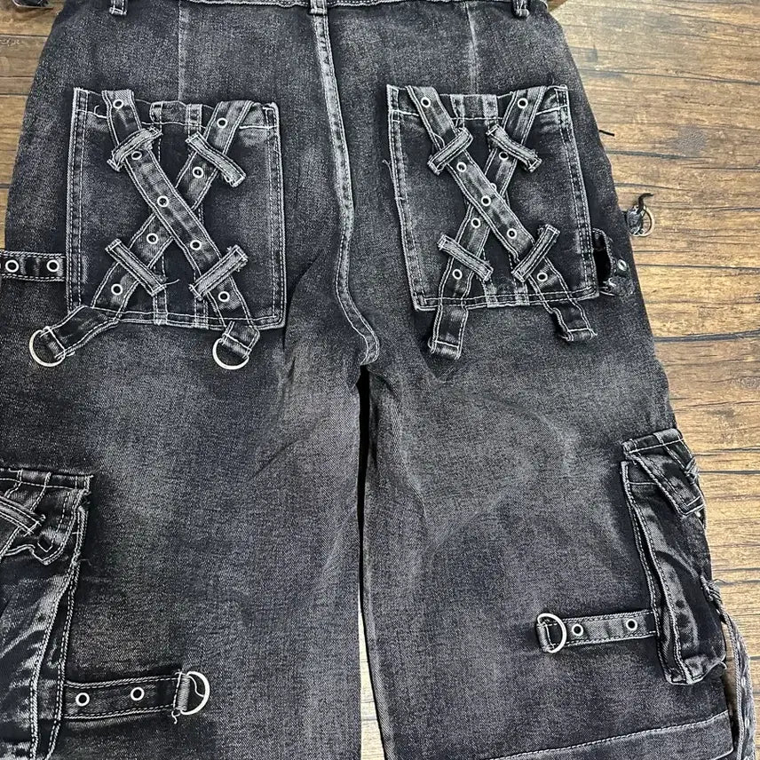[BUNJANG] Black Washed Denim Cargo Pants (Size 30) / 블랙 워싱 데님 카고 바지 30사이즈
