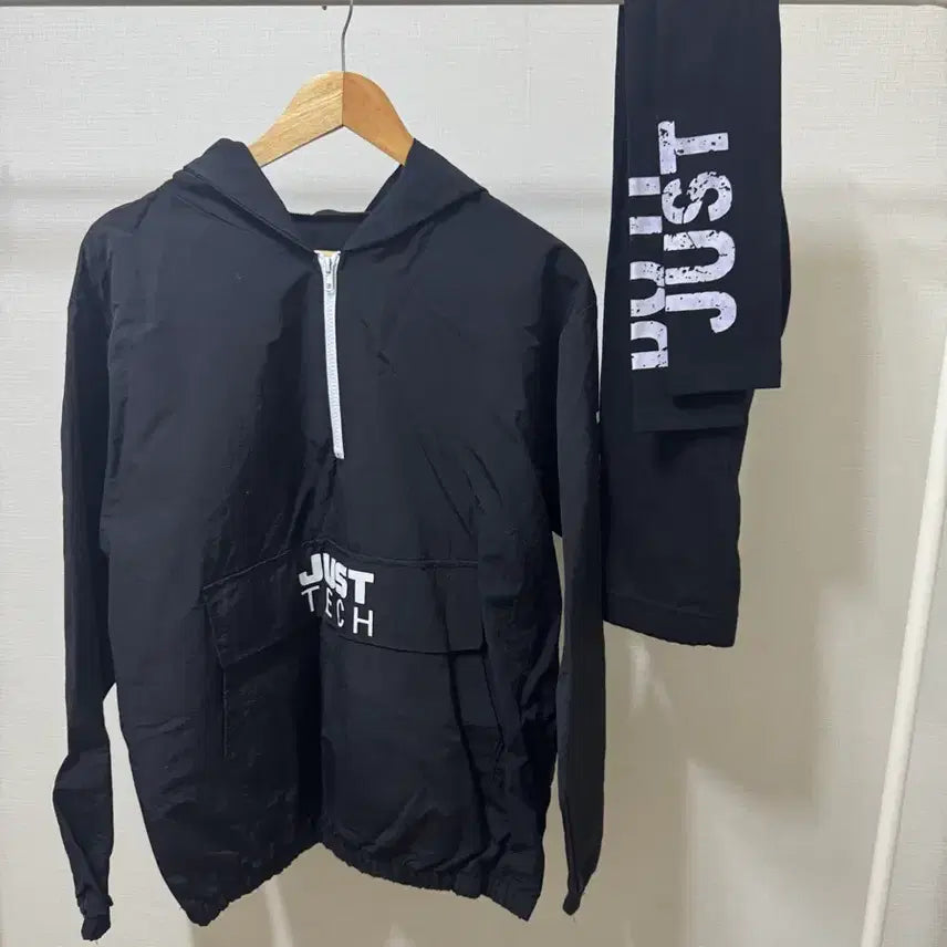 [BUNJANG] Black Anorak Windbreaker and Leggings Set / 새상품 여성 아노락 바람막이+레깅스 세트 블랙