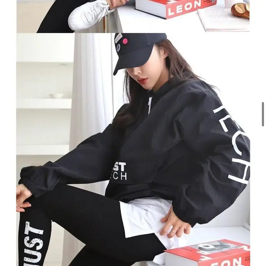 [BUNJANG] Black Anorak Windbreaker and Leggings Set / 새상품 여성 아노락 바람막이+레깅스 세트 블랙