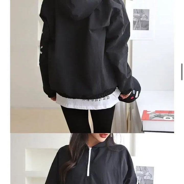 [BUNJANG] Black Anorak Windbreaker and Leggings Set / 새상품 여성 아노락 바람막이+레깅스 세트 블랙