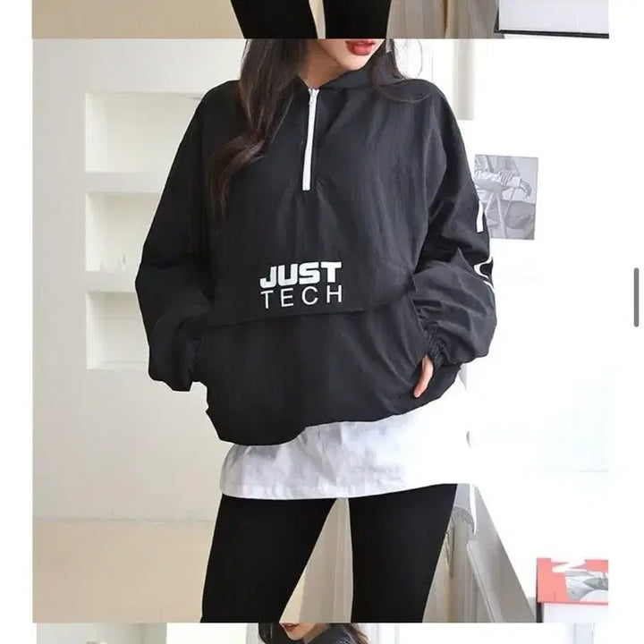 [BUNJANG] Black Anorak Windbreaker and Leggings Set / 새상품 여성 아노락 바람막이+레깅스 세트 블랙