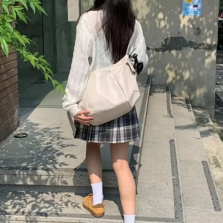 [BUNJANG] Ivory Leather Big Shoulder Bag / 아이보리 레더 빅 숄더 보부상 크로스백
