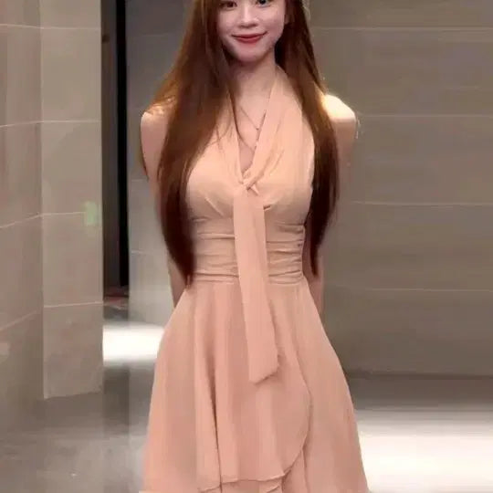 [BUNJANG] Unbranded Chiffon Ribbon Mini Dress / [새상품/빠른발송] 오네갸루 쉬폰 리본 끈 미니 원피스