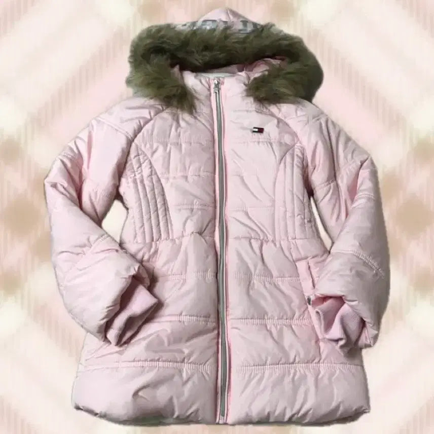 [BUNJANG] Tommy Hilfiger Pink Fur Hooded Padded Jacket / 타미힐피거 핑크 퍼 패딩 울프죠 라떼 히메 갸루 러블리 빈티지 스포티