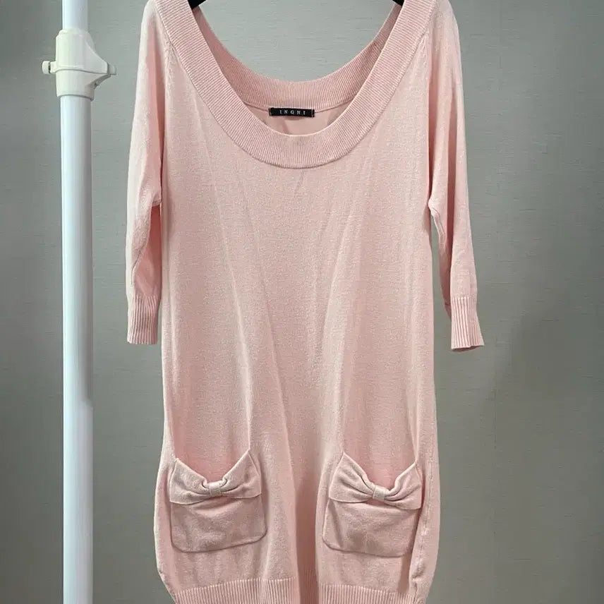 [BUNJANG] INGNI Pink Ribbon Pocket Knit Dress / INGNI 잉그니 핑크 리본 포켓 니트 원피스