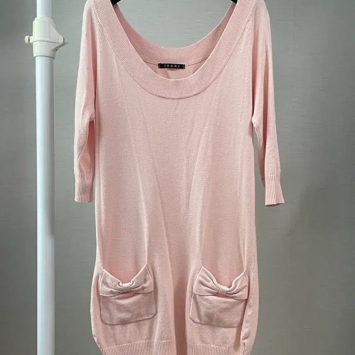 [BUNJANG] INGNI Pink Ribbon Pocket Knit Dress / INGNI 잉그니 핑크 리본 포켓 니트 원피스