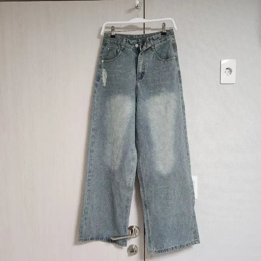[BUNJANG] Denim Short Sleeve Jacket and Wide Pants Set / 청 데님 반팔 자켓 와이드 팬츠 세트
