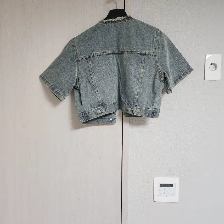 [BUNJANG] Denim Short Sleeve Jacket and Wide Pants Set / 청 데님 반팔 자켓 와이드 팬츠 세트