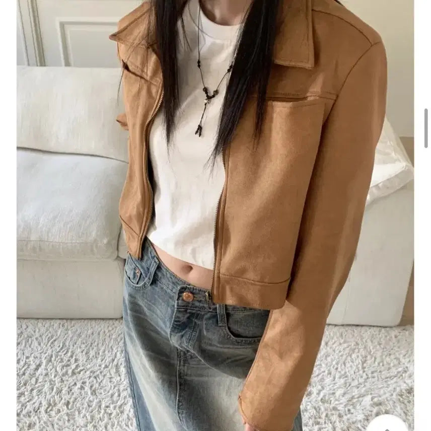 [BUNJANG] Wonder Wonder Suede Crop Jacket / 원더원더 스웨이드 크롭자켓 브라운