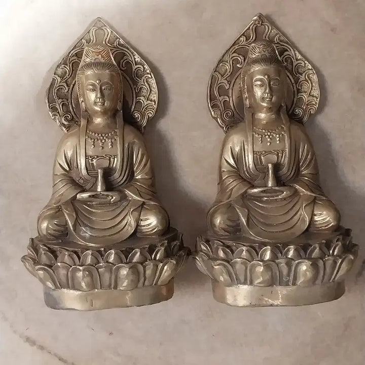 [BUNJANG] Brass Guan Yin Bodhisattva Statue Set (2) / 황동,관세음보살상불상동상2개