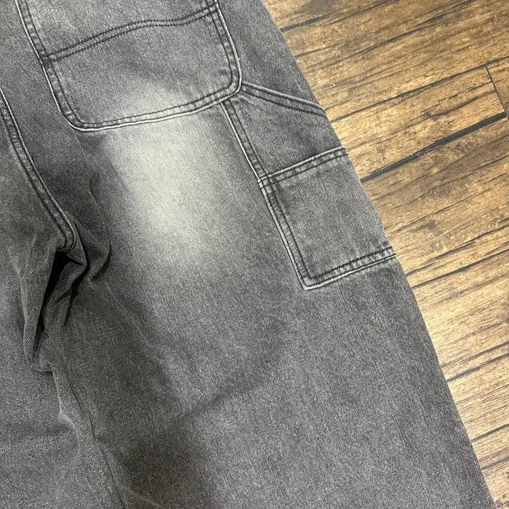 [BUNJANG] Premium Denim Carpenter Wide Pants / 프리미엄 데님 워싱 카펜터 와일드 팬츠 32사이즈