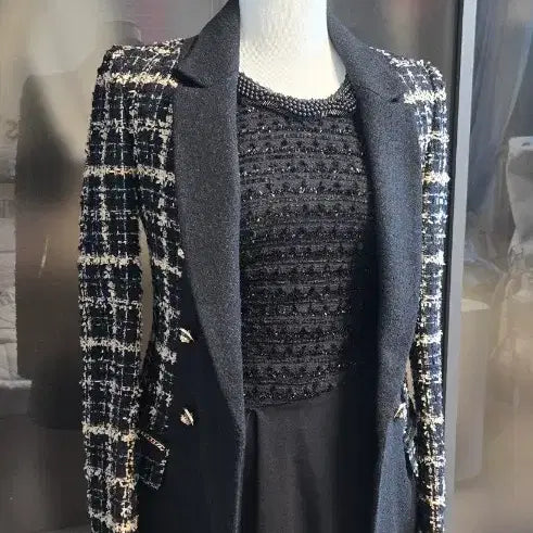 [BUNJANG] EGOIST Tweed Black Gold Button Jacket / [EGOIST] 에고이스트 트위드 블랙 금장 버튼 자켓
