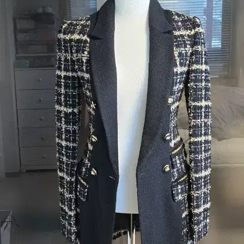 [BUNJANG] EGOIST Tweed Black Gold Button Jacket / [EGOIST] 에고이스트 트위드 블랙 금장 버튼 자켓