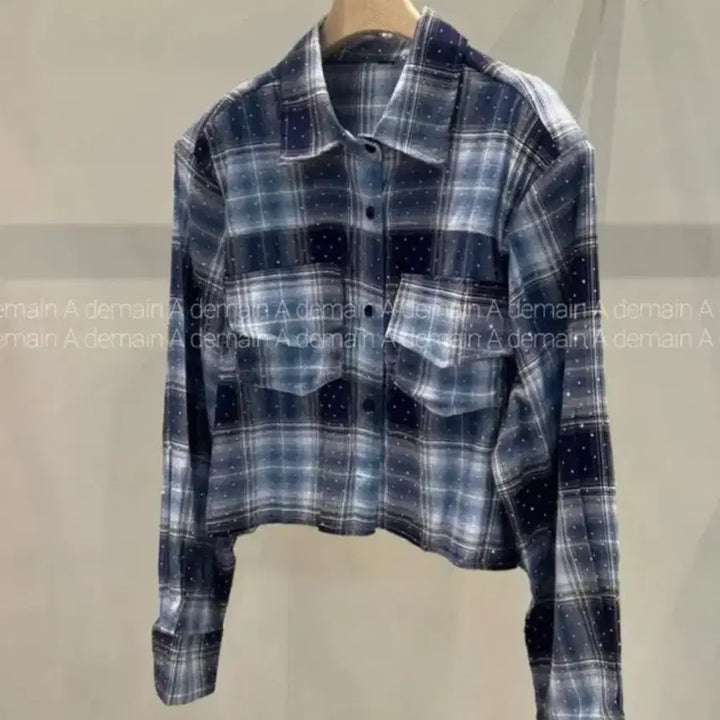 [BUNJANG] Cubic Check Crop Shirt / 큐빅 체크 크롭 셔츠 남방