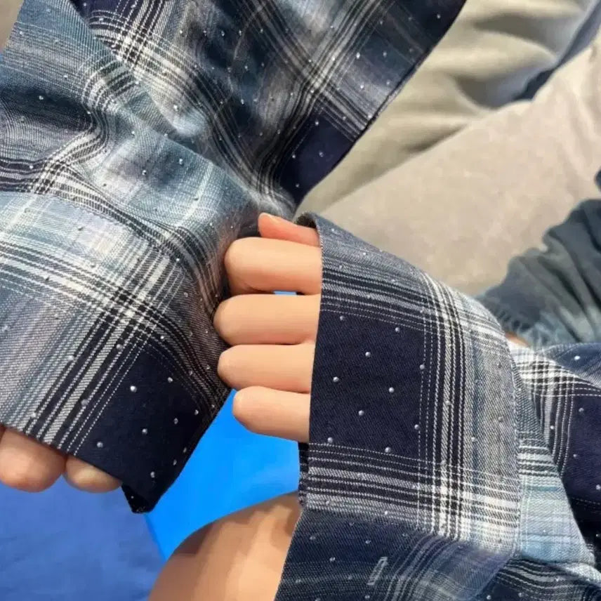 [BUNJANG] Cubic Check Crop Shirt / 큐빅 체크 크롭 셔츠 남방