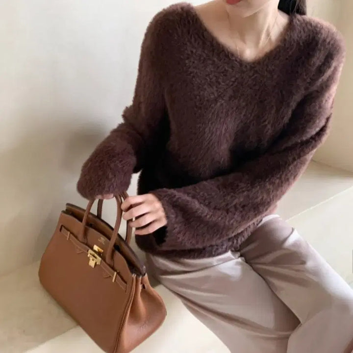 [BUNJANG] Lovemin Bodle Loose Knit Sweater / 러브민 보들 루즈 니트 프랜치블루 브라우니
