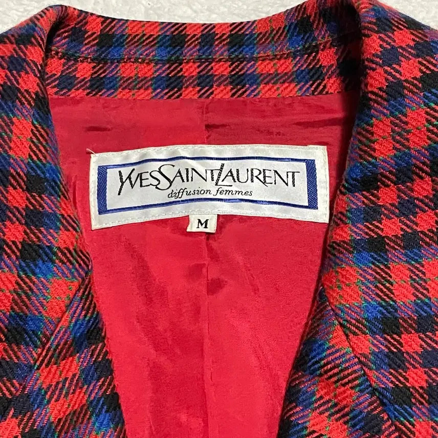 [BUNJANG] Yves Saint Laurent Vintage Checkered Wool Blazer Jacket / 입생로랑 빈티지 체크 숏 울 블레이저 더블 자켓