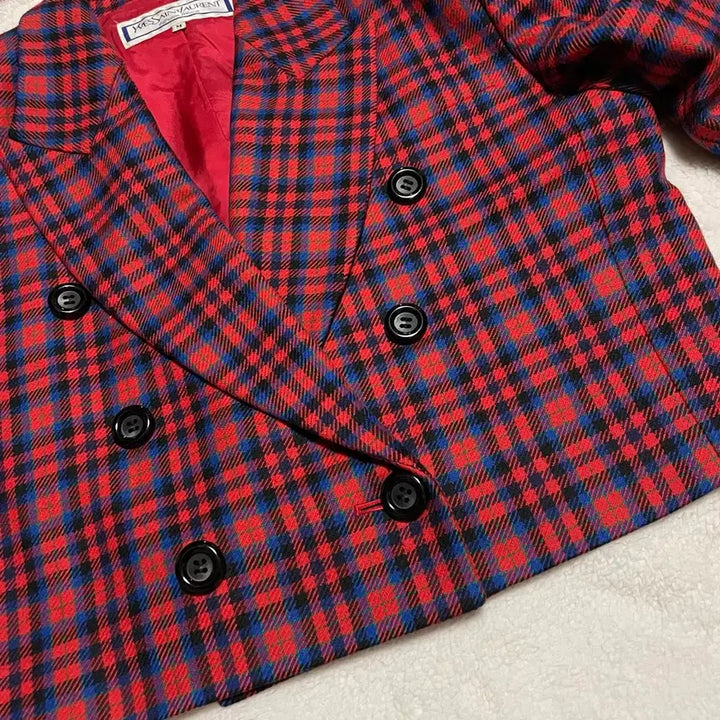 [BUNJANG] Yves Saint Laurent Vintage Checkered Wool Blazer Jacket / 입생로랑 빈티지 체크 숏 울 블레이저 더블 자켓