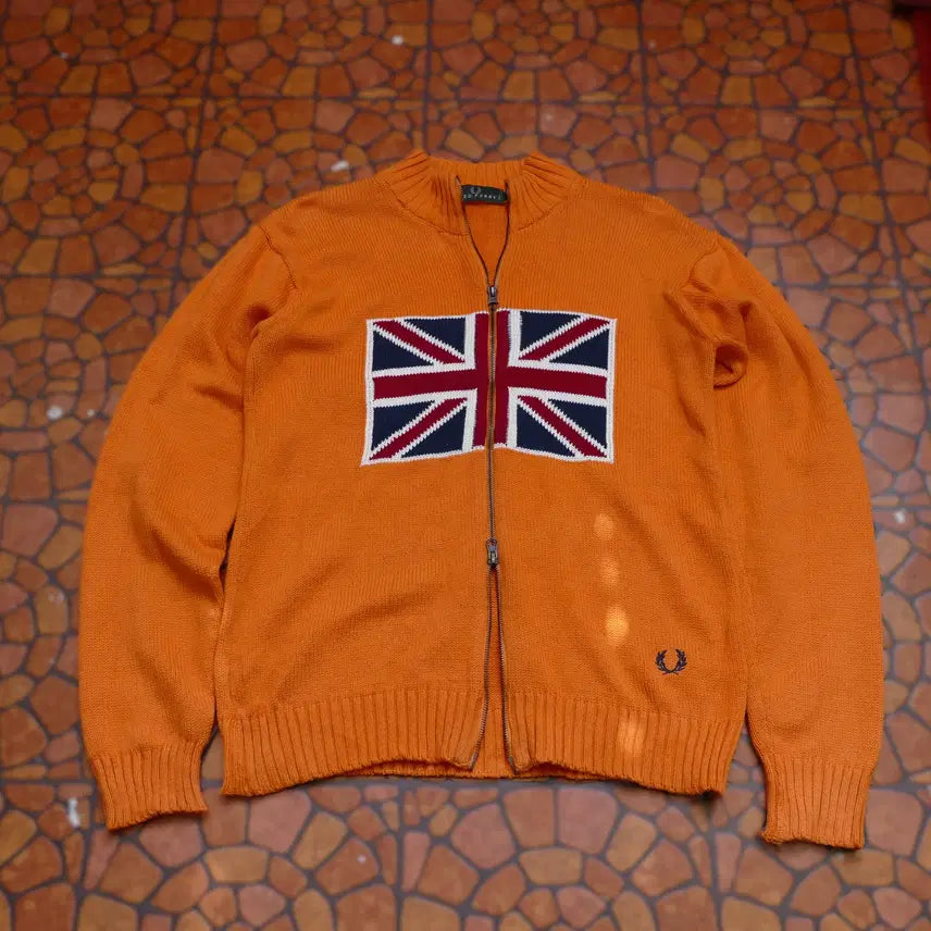 [BUNJANG] Fred Perry Union Jack Knit Zip-Up Jacket / [M] Made in ITALY Fred Perry 유니온잭 니트 집업