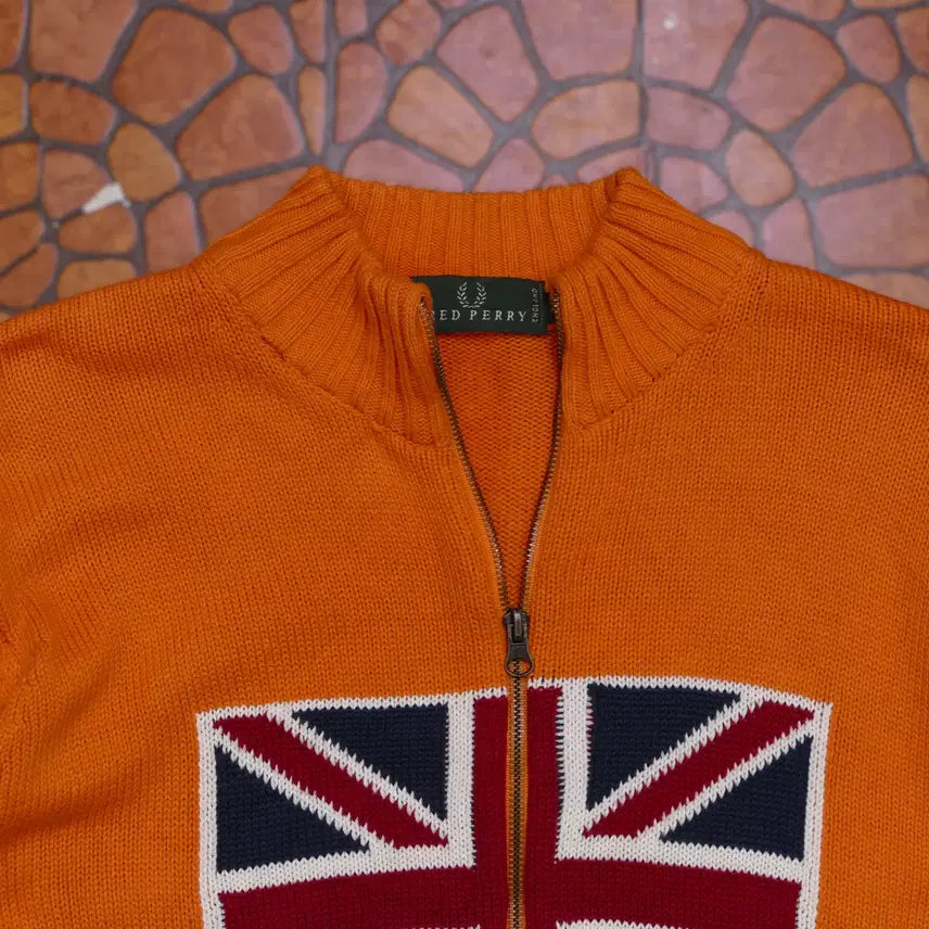 [BUNJANG] Fred Perry Union Jack Knit Zip-Up Jacket / [M] Made in ITALY Fred Perry 유니온잭 니트 집업