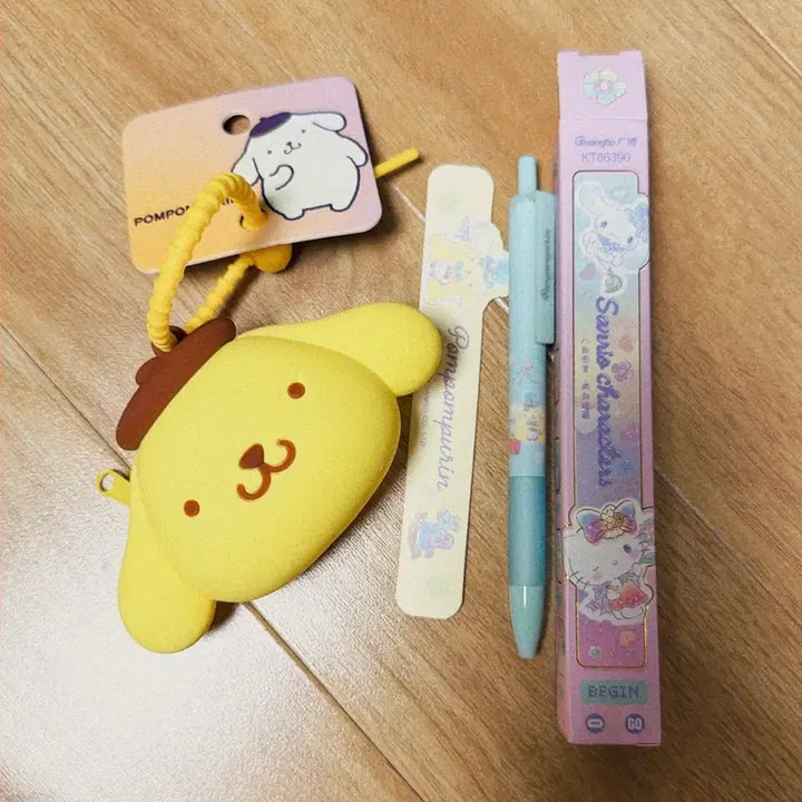 [BUNJANG] Sanrio Pompompurin Silicone Pouch Keychain &amp; 0.5mm Ballpoint Pen Set / [새상품] 산리오 폼폼푸린 실리콘 파우치 키링 + 0.5mm 볼펜 세트