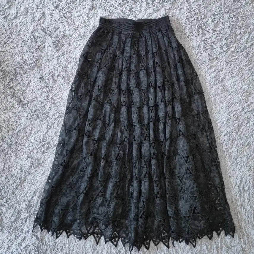 [BUNJANG] Pageyou Black Lace Long Skirt / 페이지유 블랙 레이스 롱 스커트