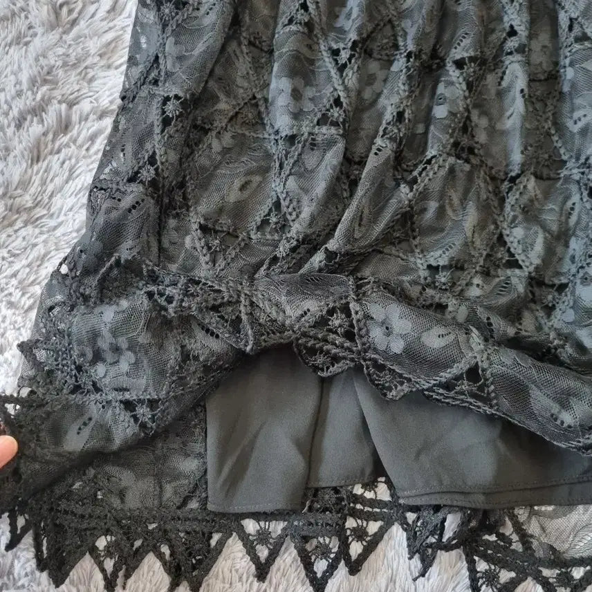 [BUNJANG] Pageyou Black Lace Long Skirt / 페이지유 블랙 레이스 롱 스커트