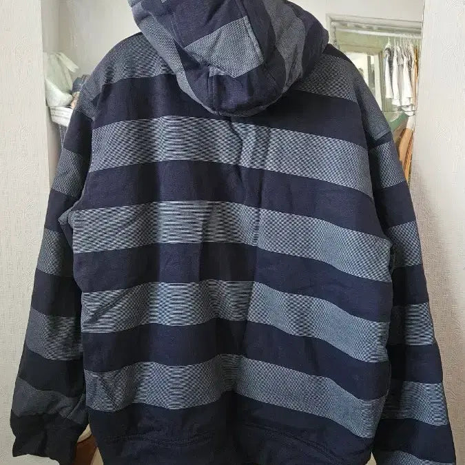 [BUNJANG] Striped Hooded Zip-Up Jumper for Men / 줄무늬 후드 집업 점퍼 남성