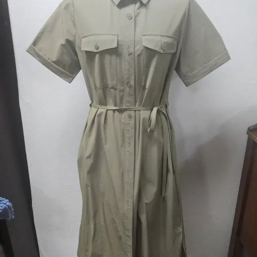 [BUNJANG] Jeep Khaki Long Shirt Dress S / JEEP  지프 카키색 셔츠형 롱 원피스 S