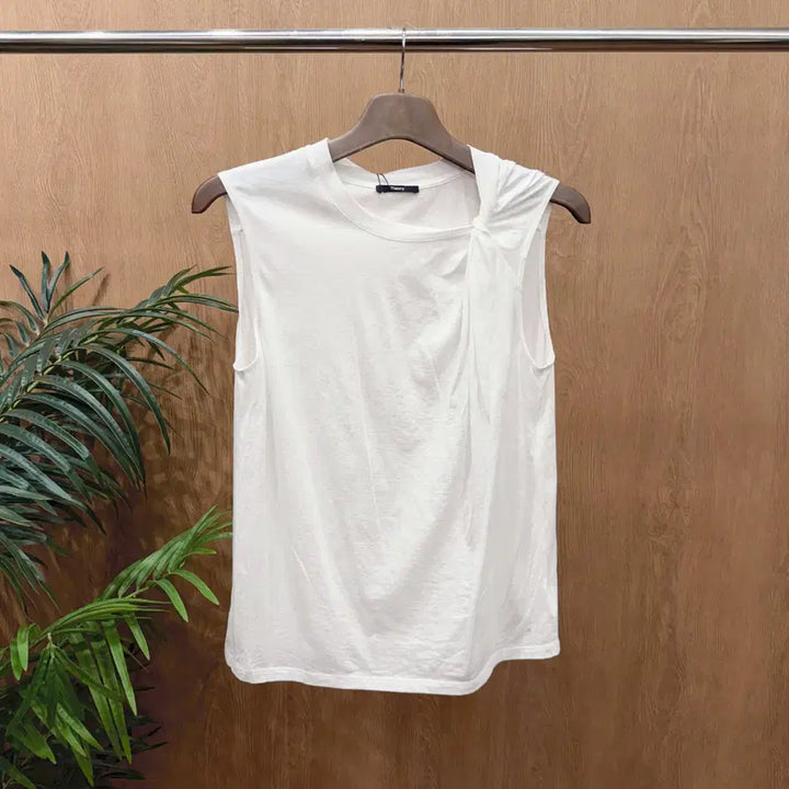 [BUNJANG] Theory Cotton Sleeveless Blouse with Side Twist Shirring Detail - White / 띠어리 코튼 슬리브리스 블라우스 사이드 트위스트 셔링 디테일 화이트