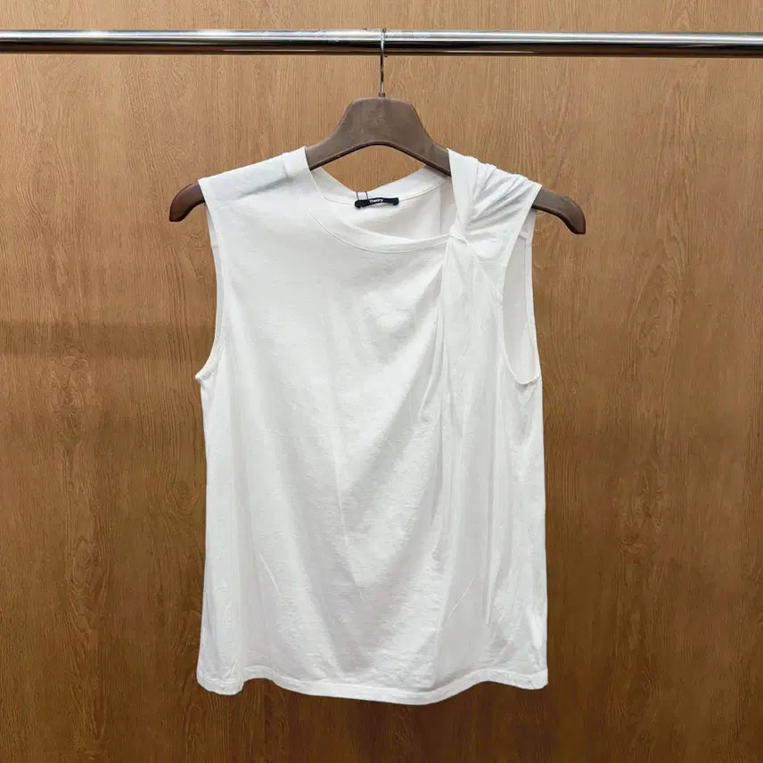 [BUNJANG] Theory Cotton Sleeveless Blouse with Side Twist Shirring Detail - White / 띠어리 코튼 슬리브리스 블라우스 사이드 트위스트 셔링 디테일 화이트