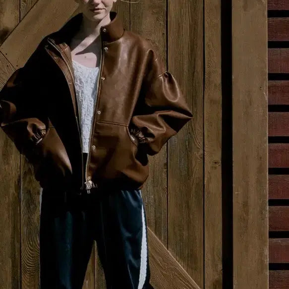 [BUNJANG] Fritter Puppy Leather Jacket Brown / 프리터 퍼피 레더 자켓 브라운