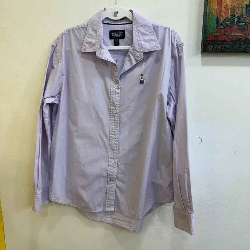 [BUNJANG] Who.A.U Bear Embroidered Light Purple Shirt / 후아유 베어 자수 라이트퍼플 셔츠 루즈핏 남성 M/데일리 캐주얼