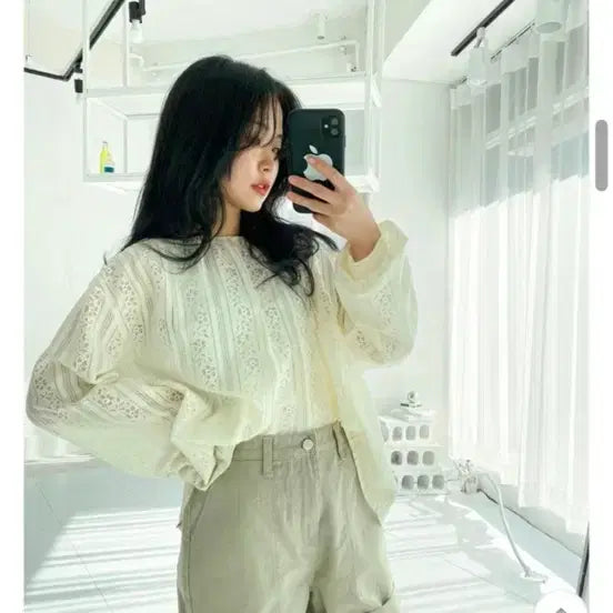 [BUNJANG] Lace Punching Ribbon Cardigan / 레이스 펀칭리본가디건 새거