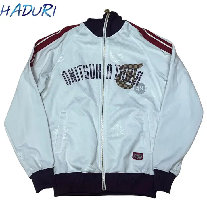 [BUNJANG] Onitsuka Tiger Big Logo White Track Top Jersey S / 오니츠카타이거 빅로고 화이트트랙탑져지 S