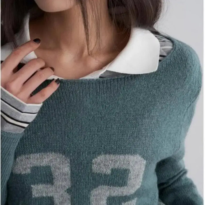 [BUNJANG] 8 Seconds Blue Boat Neck Knit Pullover / 에잇세컨즈 넘버 긴소매 풀오버 블루 니트