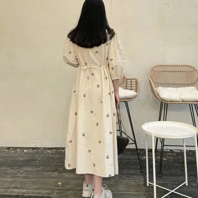 [BUNJANG] Puff Sleeve A-Line Dress / 퍼프 소매 원피스