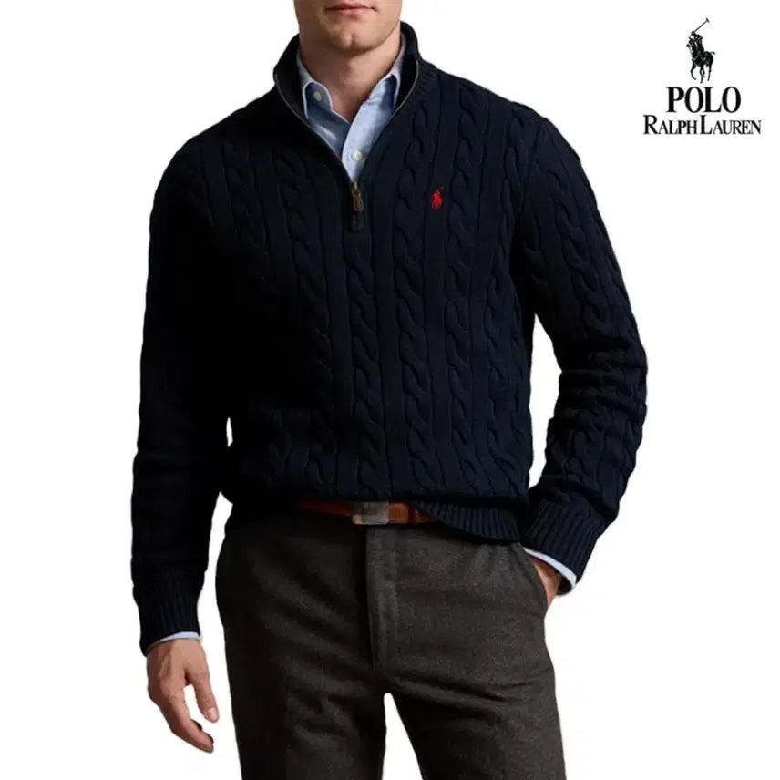 [BUNJANG] Polo Ralph Lauren Cable Knit Half-Zip Sweater / 폴로 랄프로렌 꽈배기 반집업 니트 새상품