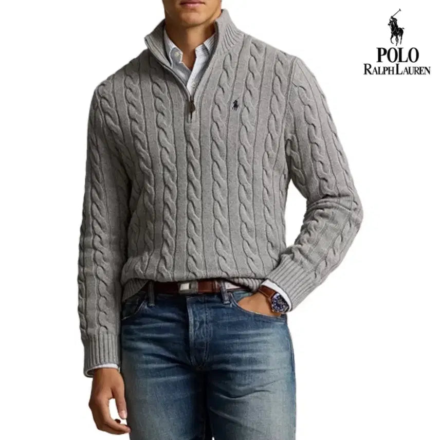 [BUNJANG] Polo Ralph Lauren Cable Knit Half-Zip Sweater / 폴로 랄프로렌 꽈배기 반집업 니트 새상품
