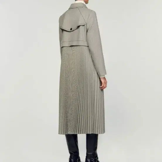 [BUNJANG] Sandro Check Pleated Long Coat / Sandro로 체크 플리츠 롱 코트